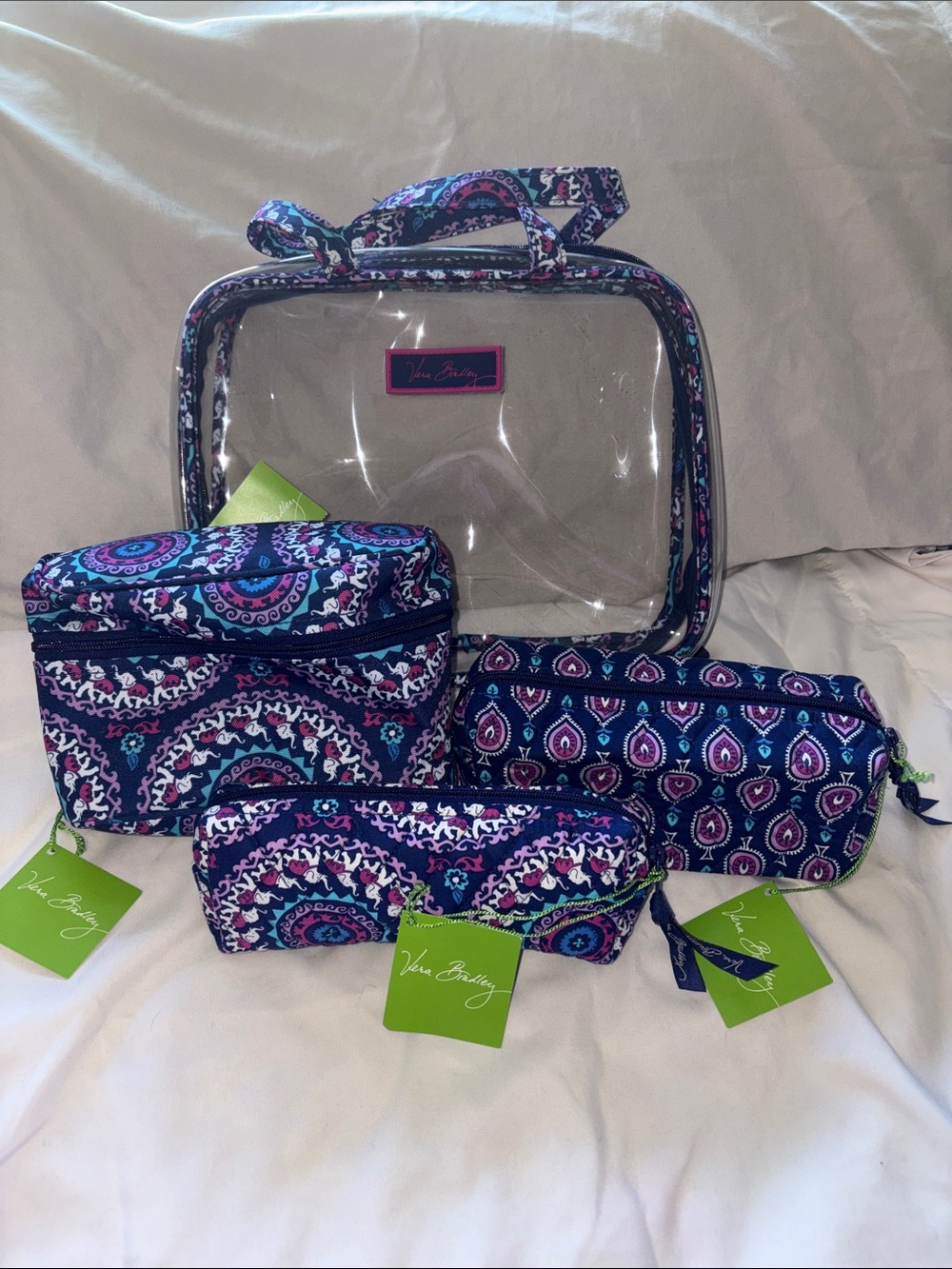 Vera Bradley Navy Paisley Clear Cosmetic Organizer with Pink Accents